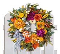 Harvest Door Wreath - Artificial Farmhouse Home Decor with Pumpkins Flowers