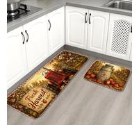 Harvest Farm - Tapetes de cocina para piso, diseño de tractor rojo, vintage, rústico, suave, acolchado, cómodo, lavable, decoración para fregaderos de cocina, lavandería, baño, 2 unidades