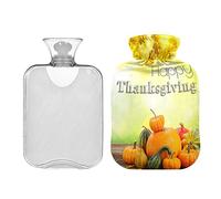 Harvest Pumpkins Happy Thanksgiving - Botella de agua caliente con tapa, 1 l de invierno, bolsa de agua caliente transparente y cálida, botellas de agua caliente portátiles para calambres menstruales, alivio del dolor de cuello y hombros