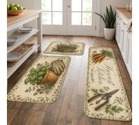 Harvest - Tapetes de cocina para piso, tapetes suaves de jardín de hierbas rústicas vintage, acolchados con resorte, cómodos, lavables, para fregaderos de cocina, lavandería, baño, 3 piezas