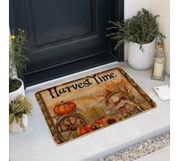 Harvest Time - Felpudo de puerta con diseño de calabazas otoñales y espantapájaros para decoración de otoño al aire libre e interior, de goma, impermeable, antideslizante, fácil de limpiar, 29 x 17