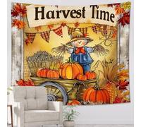 Harvest Time - Tapiz de calabaza de espantapájaros, para colgar en la pared de otoño, Acción de Gracias, decoración estética de granja de temporada para sala de estar, dormitorio, salón, 50 x 60