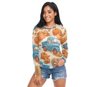 Harvest Truck with Pumpkin - Camiseta transparente de verano con cuello redondo para mujer, Camión de cosecha con calabaza, L