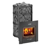 Harvia Legend 300 Duo Estufa de Sauna de leña 23 kW - Estufa de Sauna de leña con Cesta de Piedras para 14-28 m³, Capacidad 260 kg de Piedras, Duo con Puerta de Cristal hacia la Sauna, Negro