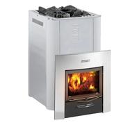 Harvia Pro 20 Duo Estufa de sauna de leña 24,1 kW - estufa de sauna de leña con frontal inox para 8-20 m³, capacidad 40 kg de piedras, DUO con puerta de cristal hacia la sauna, Acero inoxidable