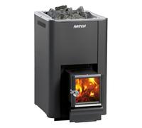 Harvia Pro 20 SL BImSchV2 Estufa de sauna de leña 24,1 kW - estufa de sauna de leña con frontal inox para 8-20 m³, capacidad 40 kg de piedras, carga desde la sala contigua, BImSchV 2, Negro