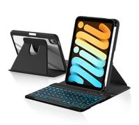 Harvopu for iPad mini 7 A17 Pro/6 Generation Keyboard Case 2024/2021 8.3 Inch,360° Rotating Clear Back Cover with 7 Color Backlit Detachable Keyboard, Pencil Holder for iPad mini 7th/6th Gen,Black