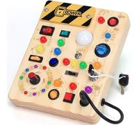 HarVow Tablero ocupado con interruptores de luz LED, juguetes Montessori para niños de 1 2 3 años, tablero de actividades sensoriales de juguete de madera para niños y niñas de más de 1 año