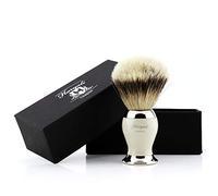 Haryali London Cepillo de afeitar para hombre con punta plateada, cepillo de pelo tejón para barba, bigote y cabello facial, perfecto para hombres