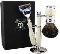 Haryali London Ivory - Juego de afeitado para hombre con 5 cuchillas, brocha de afeitar y soporte