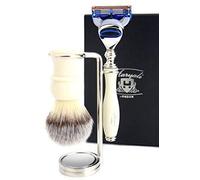 Haryali London Ivoty - Juego de afeitado para hombre con cuchilla de 5 cantos, brocha de afeitar y soporte