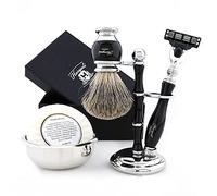 Haryali London Juego de afeitado para hombre - Kit de afeitado de 5 piezas - Cuchilla de afeitar de 3 bordes - Mejor brocha de afeitar de tejón - Jabón de afeitar - Cuenco de afeitar - Soporte de