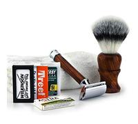 Haryali London Juego de afeitar de madera Maquinilla de afeitar de seguridad de doble filo con kit de cepillo sintético para hombres