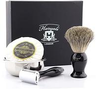 Haryali London Kit de afeitado para hombre - Kit de barba para hombre con maquinilla de afeitar de seguridad, brocha de afeitar con cerdas de tejón, jabón de afeitar y cuenco para barba