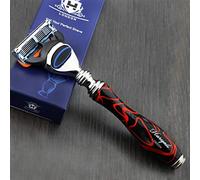 Haryali London Maquinilla de afeitar de 5 filos con diseño rojo y negro, mango de barba y bigote de seguridad para hombre