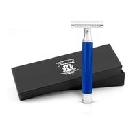 Haryali London Maquinilla de afeitar de doble hoja para hombre y mujer, sostenible, con doble cuchilla, Smart Grip, reutilizable, de madera, maquinilla de afeitar de una sola hoja (azul)