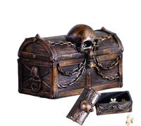 Harzpirat - Joyero para niñas, diseño de calavera vintage, caja del tesoro a prueba de polvo con cadenas, gran recipiente para adornos, anillos, joyas, cuentas, pulseras, gemas, accesorios de
