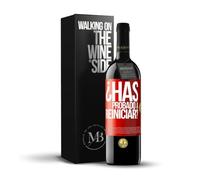 «¿Has probado a reiniciar?» Mensaje en una Botella. Vino Tinto Premium Reserva 12 Meses + Gift Box. Etiqueta Roja PERSONALIZABLE