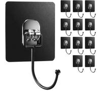 HASA zone 12 Piezas Ganchos Adhesivos para Pared, Colgadores Adhesivos Resistentes No Perforantes 5kg, Ganchos de Cocina/Baño, Impermeables, Resistentes a la Herrumbre(Negro)