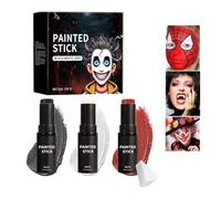 HASAIKA® Palos Maquillaje Halloween, Barra de pintura corporal, 3 piezas Pintura Facial en Barra set, adecuado para el maquillaje de payaso, esqueleto y zombi de Halloween (Negro/Blanco/Rojo)