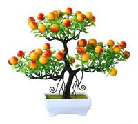 Hasaller Árbol bonsái artificial de frutas de la suerte con bayas rojas, planta de acebo sintético de 26 cm en maceta, follaje falso realista para el hogar, oficina, mesa, estante, decoración de