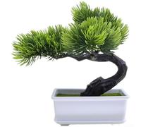 Hasaller Árbol bonsái de pino artificial de 17 cm, planta de plástico falsa realista para decoración del hogar, exhibición de estante de mesa de oficina, arreglo de follaje de simulación de hoja