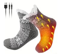 Hasaller Calcetines de suelo con calefacción USB para mujeres y hombres, calentador de pies cálido de invierno con forro polar de punto suave y suelas antideslizantes, rojo y gris, 29 x 14 x 19 cm