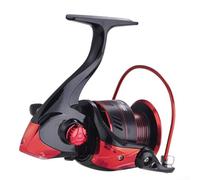 Hasaller Carrete de pesca de metal, carrete de nailon de aleación de aluminio con mango plegable, agarre cómodo para agua dulce y salada, caña de mar, caña de pescar al aire libre, rojo y negro (DM