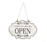 Hasaller Letrero de doble cara de 11 x 8 pulgadas, exhibición de puerta de negocios de madera con cuerda para tienda, oficina, tienda, placa colgante abatible We Are Open or Sorry Closed (blanco)