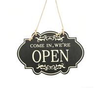 Hasaller Letrero de doble cara de 11 x 8 pulgadas, exhibición de puerta de negocios de madera con cuerda para tienda, oficina, tienda, colgante abatible We Are Open or Sorry Closed (oro negro)