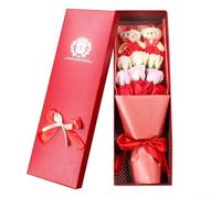 Hasaller Ramo de flores de jabón en forma de rosa de 9 piezas en caja con diseño de oso para el día de la mujer, día de San Valentín, arreglo floral perfumado decorativo para el hogar, oficina o