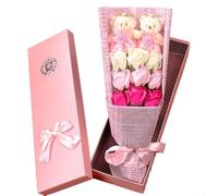 Hasaller Ramo de flores de jabón en forma de rosa de 9 piezas en caja con diseño de oso para el día de la mujer, día de San Valentín, arreglo floral perfumado decorativo para el hogar, oficina o