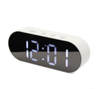 Hasaller Reloj despertador digital con pantalla LED y espejo, reloj electrónico de escritorio para dormitorio o estudio, alimentado por USB con función de alarma y pantalla regulable, color blanco