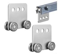Hasaller Rodillos de montaje de carrito de acero inoxidable de 4 ruedas para canal de puntal de 1-5/8 pulgadas, kit de herrajes para puerta corredera suave y silenciosa, acabado plateado (2 piezas)