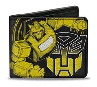 Hasbro - Cartera plegable, diseño de abejorro de Transformers y escudo con logotipo de Autobot, color amarillo, cuero vegano, Negro -, 4.0" x 3.5", Casual