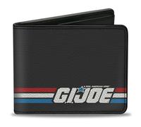 Hasbro - Cartera plegable, diseño de logotipo de GI Joe Title a rayas, negro, rojo, blanco y azul, cuero vegano, Negro -, 4.0" x 3.5", Casual