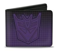 Hasbro - Cartera plegable, Transformers Decepticons Shield Splatter y texto cuadrícula, morado, cuero vegano, Púrpura, 4.0" x 3.5", Casual