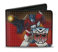 Hasbro - Cartera plegable, Transformers Optimus Prime Blaster Pose y Autobot Shield, cuero vegano, Rojo -, 4.0" x 3.5", Casual