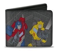 Hasbro - Cartera plegable, Transformers Optimus Prime y Bumblebee construida para la grandeza, cuero vegano, Gris, 4.0" x 3.5", Casual