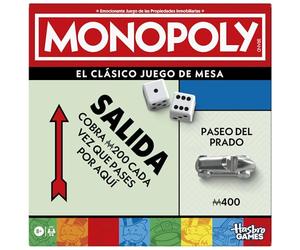 Hasbro Gaming, Monopoly Clásico, Juego de Mesa, Inversión en Familia, Tablero, Caja Almacenamiento, 6 Peones Grandes, Fiestas con Amigos, Multijugador, Dinero Colores, Juegos para niños y niñas