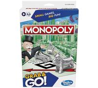 Hasbro Gaming Monopoly Grab and Go, Juego de Mesa de Estrategia portátil para niños de más de 8 años, para 2-4 Jugadores, Juegos Familiares y de Fiesta
