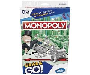 Hasbro Gaming Monopoly Grab and Go, Juegos de Mesa Portatiles, 2 a 4 Jugadores, a Partir de 8 Años, Habilidad y Estrategia, Regalo de Cumpleaños