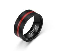 Hasdnker Anillo Anillos Mujer Hombre Rings Anillo De Boda Para Hombre De 6/8 Mm Con Borde De Escalera Cepillado Negro Y Ranura Roja.