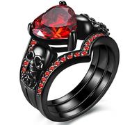 Hasdnker Anillo Anillos Mujer Hombre Rings Anillo De Compromiso De Estilo Gótico con Incrustaciones De Calavera De Circonita En Forma De Corazón Y Diseño De Rosa Oscura En La Banda, Anillo