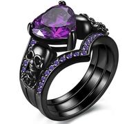 Hasdnker Anillo Anillos Mujer Hombre Rings Anillo De Compromiso De Estilo Gótico con Incrustaciones De Calavera De Circonita En Forma De Corazón Y Diseño De Rosa Oscura En La Banda, Anillo