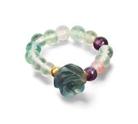 Hasdnker Anillo Anillos Mujer Hombre Rings Anillo De Flor De Rosa De Piedra Natural con Energía De 5 Mm, Cuentas De Cristal De Roca Talladas A Mano para Mujer, Joyería De Fluorita