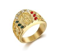 Hasdnker Anillo Anillos Mujer Hombre Rings Anillo De Herradura De Circón, Elegante Y Exquisito, con La Virgen Católica, Amuleto De La Suerte, Joyería para Hombres Y Mujeres, Oro 1
