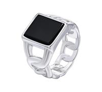 Hasdnker Anillo Anillos Mujer Hombre Rings Anillo De Sello Vintage Punk para Hombre, Banda para El Dedo con Forma De Cadena Cubana, Anillo Geométrico Cuadrado con Piedra De Vidrio, Plata 12