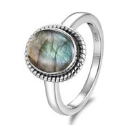 Hasdnker Anillo Anillos Mujer Hombre Rings Anillo Vintage Ovalado De Piedra Lunar Natural De 8 X 10 Mm, Anillos De Piedra De Ónix Negro, Joyería Fina para Mujer, 7 R474Ld