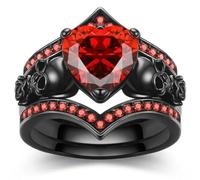 Hasdnker Anillo Anillos Mujer Hombre Rings Anillos De Compromiso Góticos con Forma De Rosa Negra Y Calavera, con Cristales De Circonita En Forma De Corazón, Color Rojo Y Morado, para Aniver